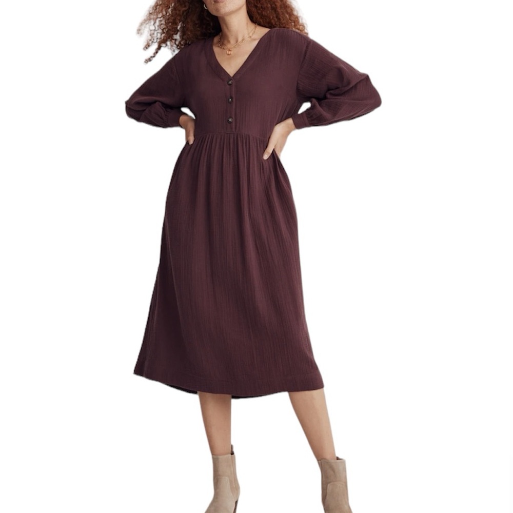 Madewell Lightspun Button-Front Midi Dress size 6